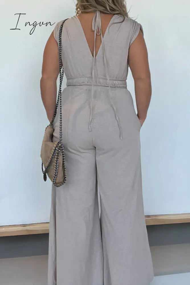 Ingvn - Casual Simplicity Solid Pocket V Neck Loose Jumpsuits & Rompers/Jumpsuits