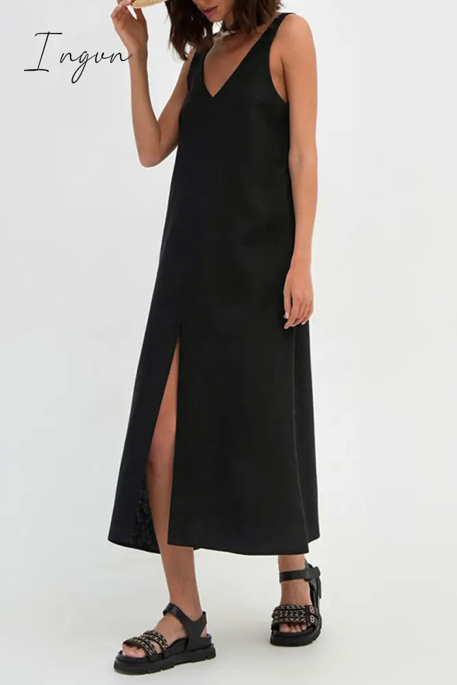 Ingvn - Casual Simplicity Solid V Neck Sleeveless Dresses Dresses/Casual