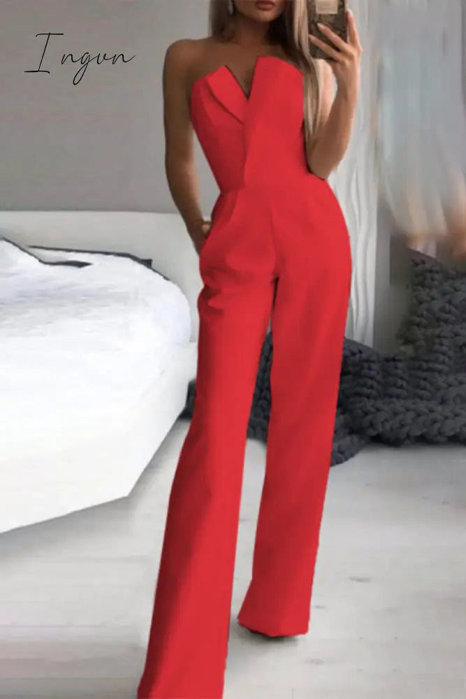 Ingvn - Casual Solid Color Regular Jumpsuits(3 Colors) Red / S Jumpsuits & Rompers/Jumpsuits