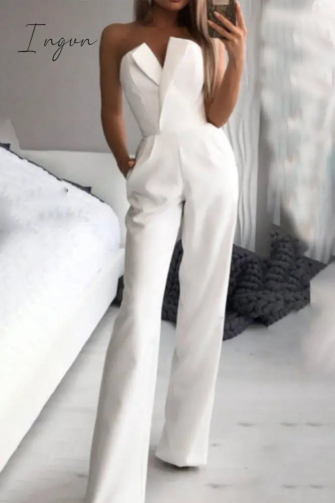 Ingvn - Casual Solid Color Regular Jumpsuits(3 Colors) White / S Jumpsuits & Rompers/Jumpsuits