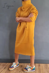 Ingvn - Casual Solid Pocket Turtleneck Long Sleeve Dresses Dresses/Casual