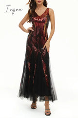 Ingvn - Celebrities Elegant Color Block Patchwork V Neck Evening Dress Dresses Dresses/Party And