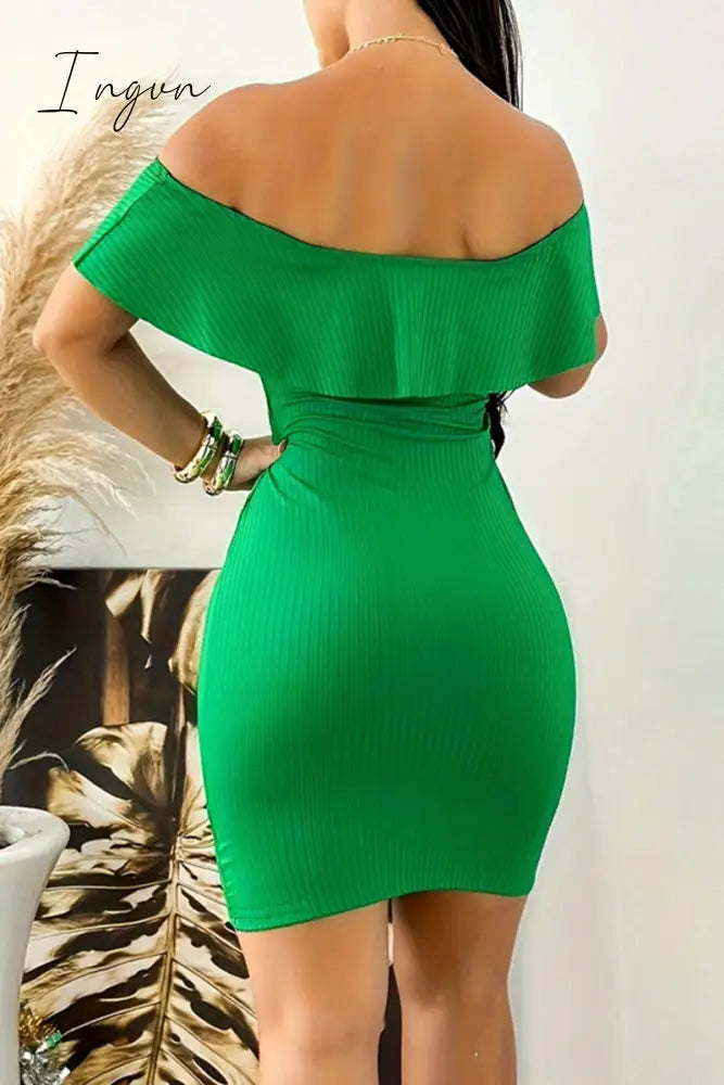 Ingvn - Celebrities Elegant Solid Flounce Off The Shoulder Wrapped Skirt Dresses Dresses/Casual