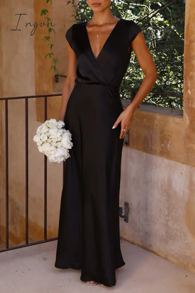 Ingvn - Celebrities Formal Solid V Neck Evening Dress Dresses Black / S Dresses/Party And Cocktail