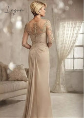 Ingvn - Champagne Mother Of The Bride Clothes Plus Size Chiffon Halbarm Patin Evening Dress For