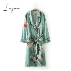 Ingvn - Chiffon Loose Shawl Kimono Long Blouse For Women Full Sleeve Floral Boho Shirts Top Ladies