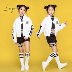 Ingvn - Children Hip Hop Dance Costumes Kids Street Clothing White Jacket Black Vest Shorts Girls