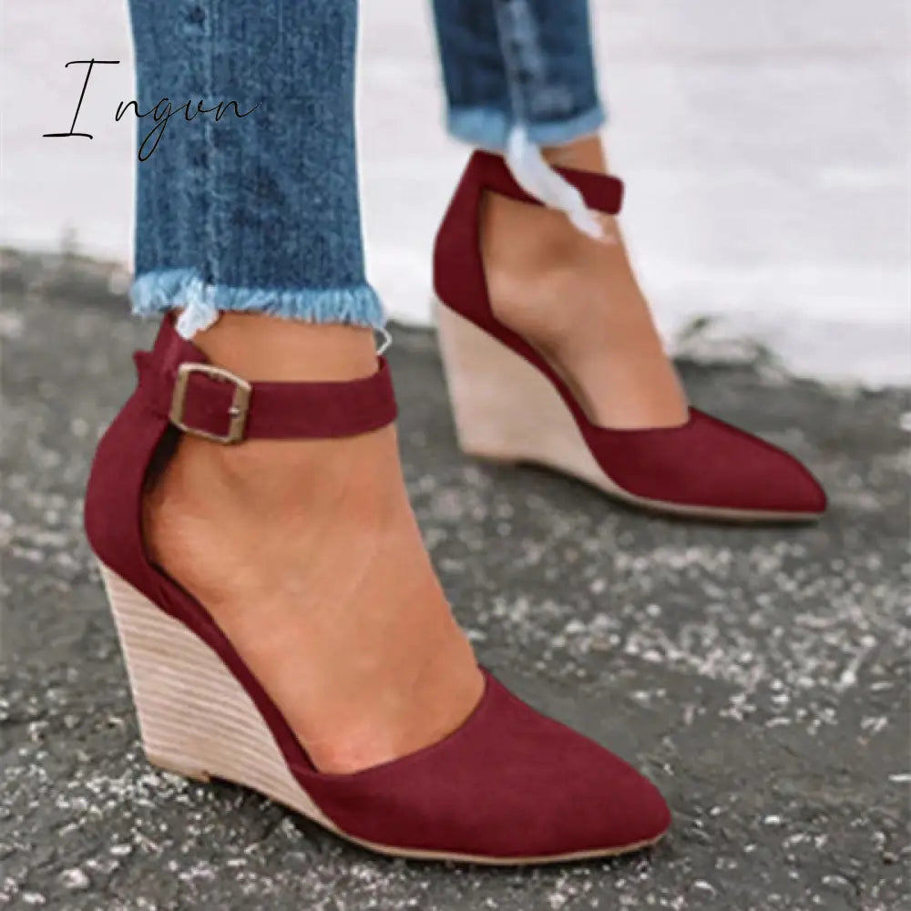 Ingvn - Classic Ankle Strap Wedge Shoes Heels