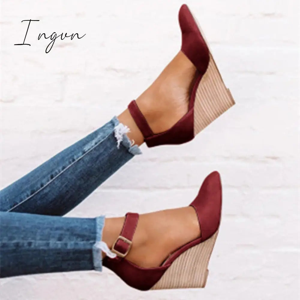 Ingvn - Classic Ankle Strap Wedge Shoes Heels