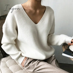 Ingvn - Colorfaith Winter Spring Women’s Knitwear Sexy V - Neck Minimalist Tops Korean Irregular