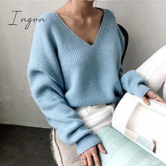 Ingvn - Colorfaith Winter Spring Women’s Knitwear Sexy V - Neck Minimalist Tops Korean Irregular