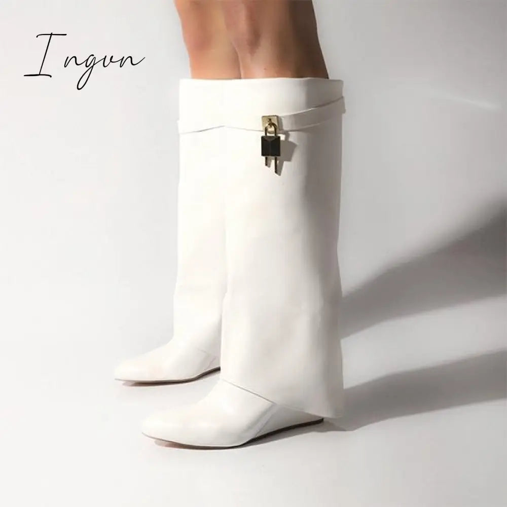 Ingvn - Comfy Leather Hidden Wedge Heel Roman Boots