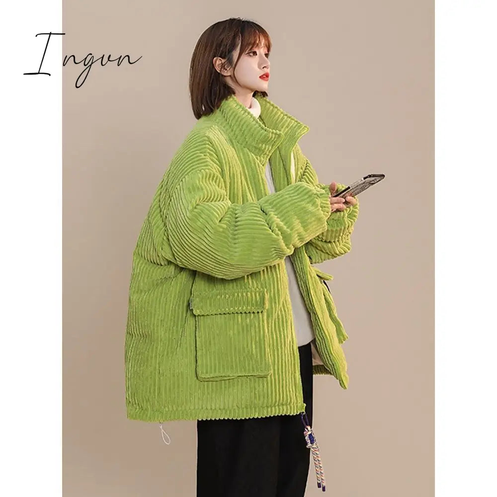 Ingvn - Corduroy Coat Women Clothing High Street Fashion Lamb Wool Winter Clothes Jacket Loose