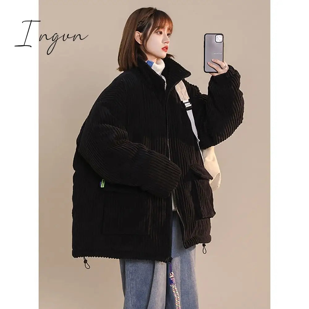 Ingvn - Corduroy Coat Women Clothing High Street Fashion Lamb Wool Winter Clothes Jacket Loose