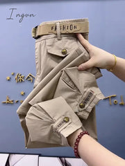 Ingvn - Cotton Metal Buttons High-Quality Solid Color Pants Women 2023 Autumn Spring Loose Casual