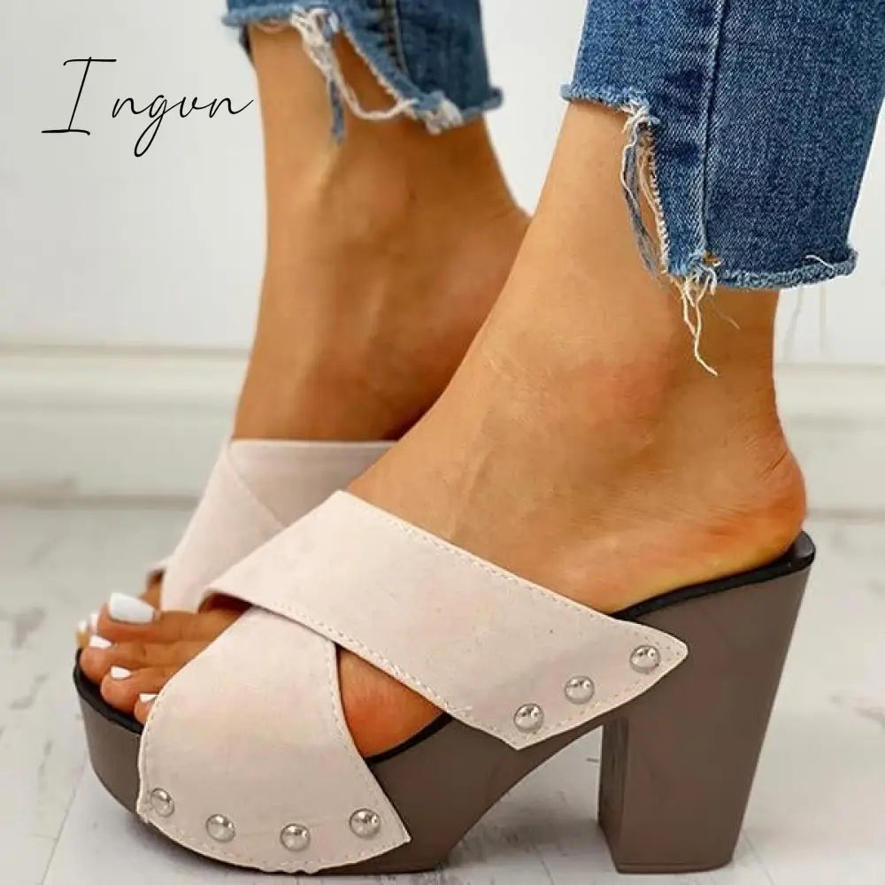 Ingvn - Crisscross Design Chunky Heeled Slippers