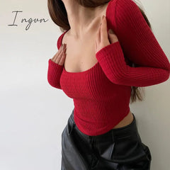 Ingvn - Crop Top Streetwear Long Sleeve Women Basic Cropped Skinny Casual Autumn Winter Sexy Ruched