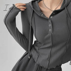 Ingvn - Crop Tops 2023 Fashion T-Shirts For Women Hooded Sweatshirt Long Sleeve Tees Y2K Clothes