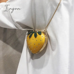 Ingvn - Cute Fruit Strawberry Heart Shape Pu Rivet Mini Fashion Ladies Chain Purse Clutch Bag