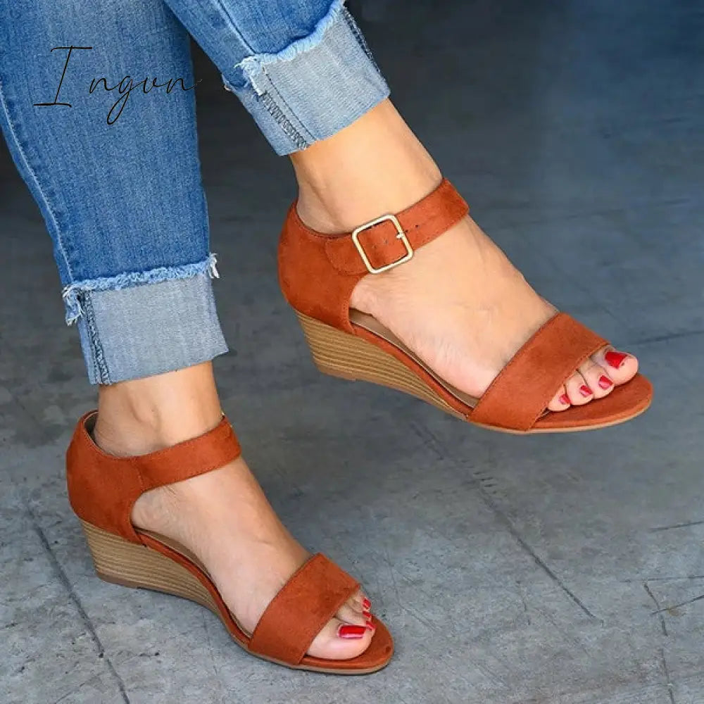 Ingvn - Daily Comfy Low Heel Wedge Sandals Photo Color / 5