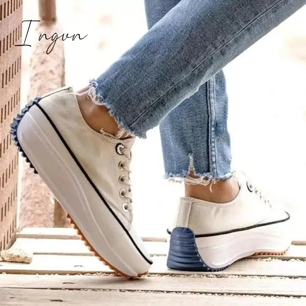 Ingvn - Daily Lace Up Non-Slip Platform Sneakers