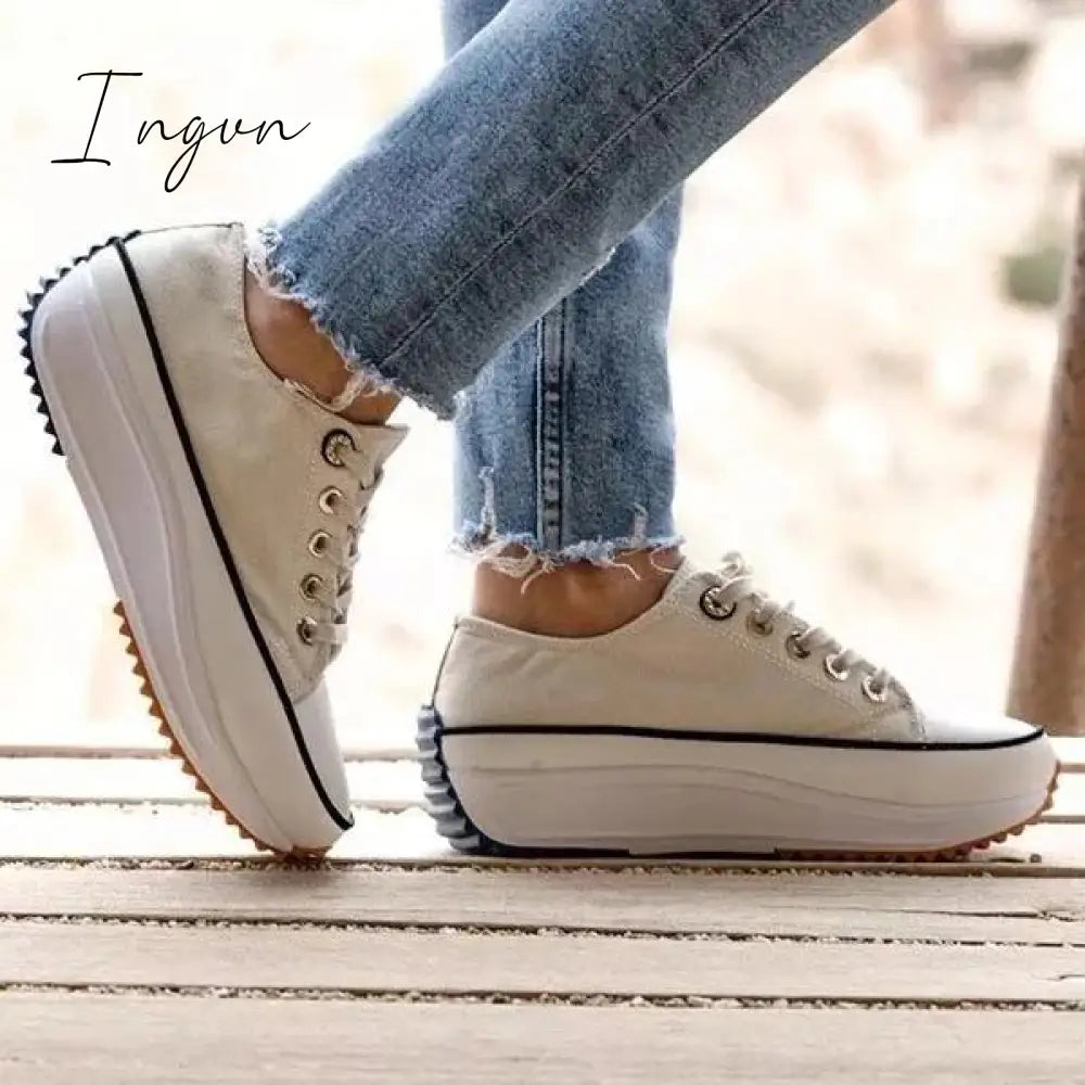 Ingvn - Daily Lace Up Non-Slip Platform Sneakers