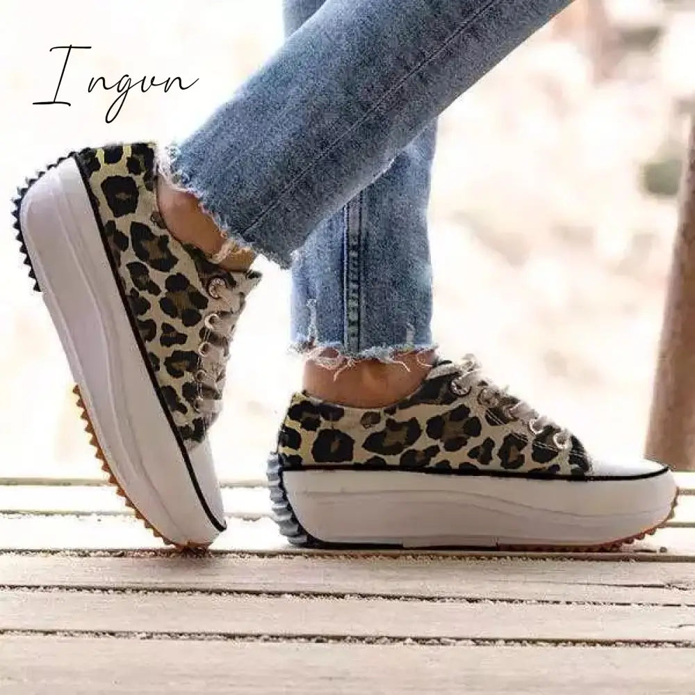 Ingvn - Daily Lace Up Non-Slip Platform Sneakers Leopard Print / 5
