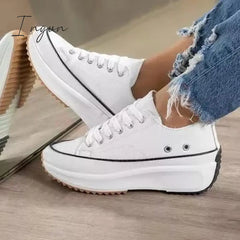 Ingvn - Daily Lace Up Non-Slip Platform Sneakers White / 5