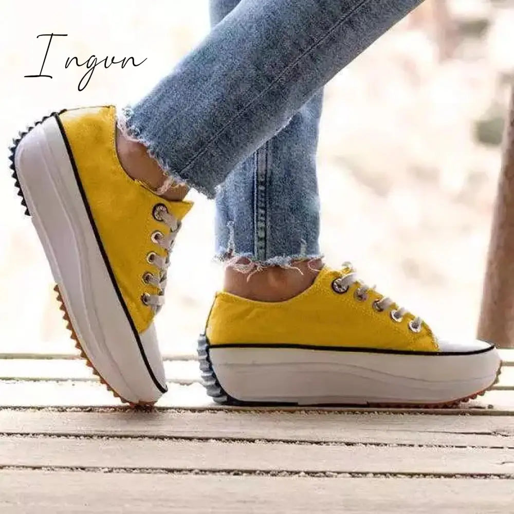 Ingvn - Daily Lace Up Non-Slip Platform Sneakers Yellow / 5