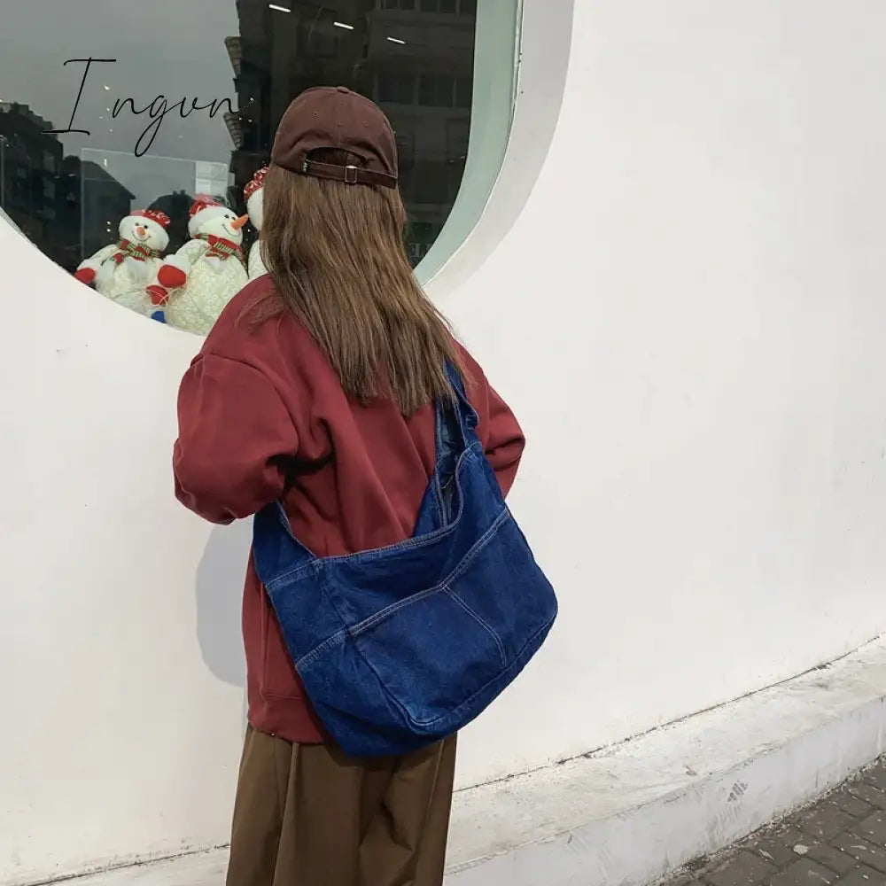 Ingvn - Denim Women’s Bag 2024 New Eco Reusable Ladies Handbags Canvas Shopping Travel Shoulder