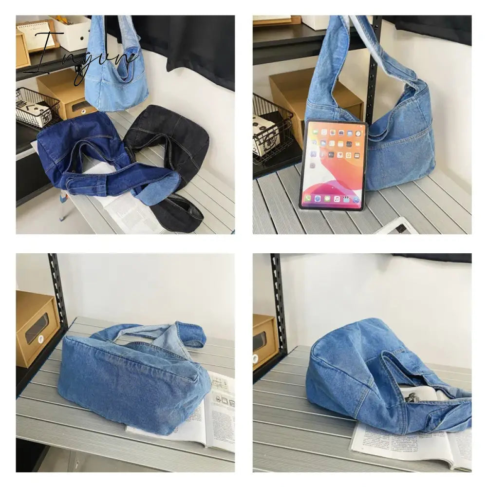 Ingvn - Denim Women’s Bag 2024 New Eco Reusable Ladies Handbags Canvas Shopping Travel Shoulder
