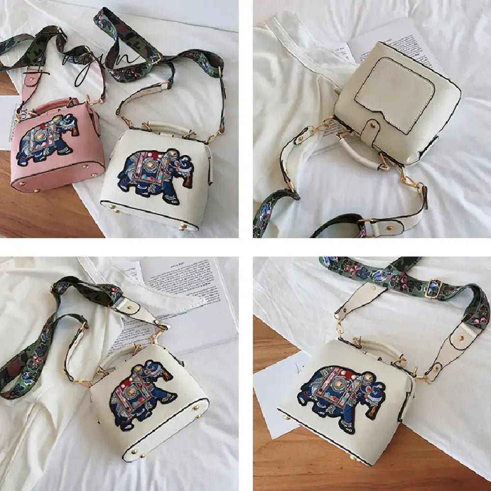 Ingvn - Designer Luxury Handbags Crossbody Bags Elephant Embroidered For Women Leather Handbag