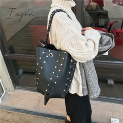 Ingvn - Designer Rivets Large Bucket Bags Women Purses And Handbags Female High Quality Shoulder