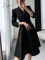 Ingvn - Elegant Dresses For Women Long Sleeve Streetwear Fashion Dress Slim Fit Solid Button Midi