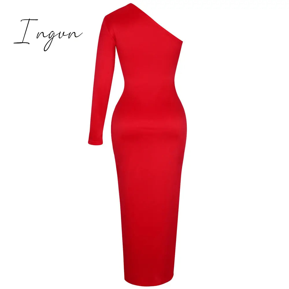 Ingvn - Elegant Dresses For Women Summer One Shoulder Maxi Dress Bodycon Sexy Black Long Fomal