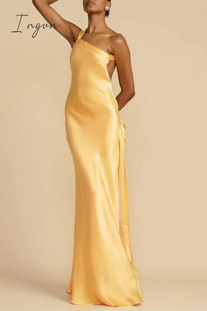 Ingvn - Elegant Formal Solid Backless Oblique Collar Evening Dress Dresses Dresses/Maxi
