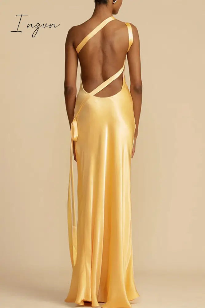 Ingvn - Elegant Formal Solid Backless Oblique Collar Evening Dress Dresses Dresses/Maxi