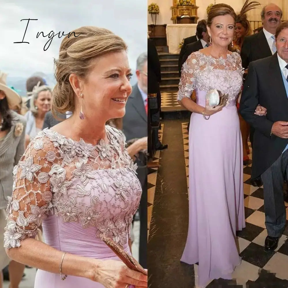 Ingvn - Elegant Lavender Chiffon Mother Of The Bride Dresses For Weddings Lace Appliqued Half