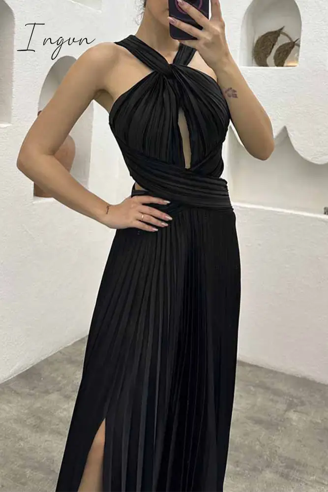 Ingvn - Elegant Solid Fold Halter Evening Dress Dresses Dresses/Party And Cocktail