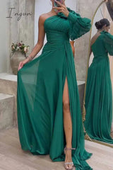 Ingvn - Elegant Solid Fold Oblique Collar Evening Dress Dresses Dresses/Party And Cocktail