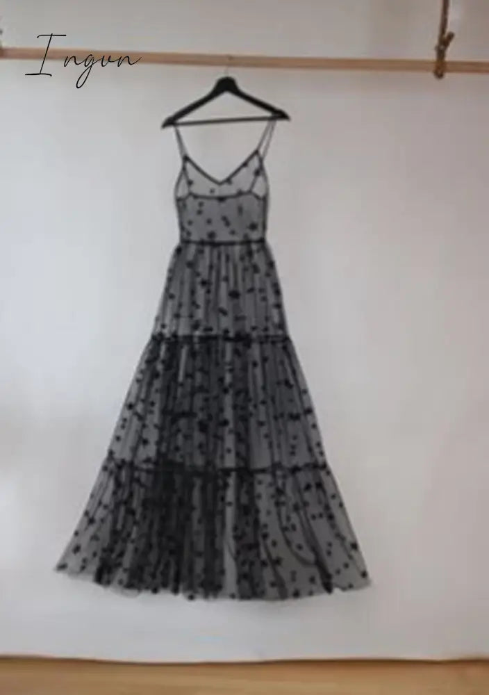 Ingvn - Elegant Spaghetti Straps Tulle Long Women Dress Fashion Bling See Through Sexy Hot Selling