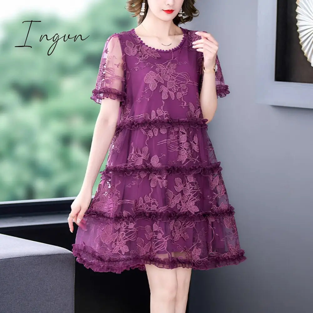 Ingvn - Embroidered Off - Shoulder Dresses Fairy Chic Gentle Dress Female New Style Sweet Daisy