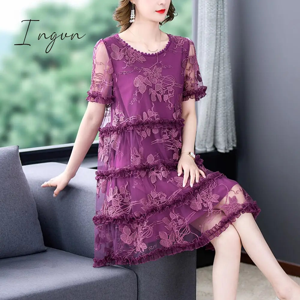 Ingvn - Embroidered Off - Shoulder Dresses Fairy Chic Gentle Dress Female New Style Sweet Daisy
