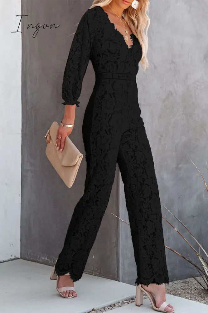 Ingvn - Embroidery Lace V Neck Regular Jumpsuits & Rompers/Jumpsuits