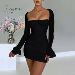 Ingvn - European And American Sexy Tight-Fitting Dress Autumn Winter New Fashion Perspective