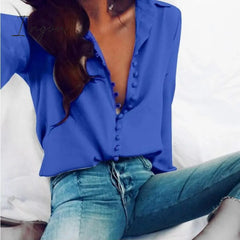 Ingvn - Fashion Casual Solid Color Ladies Office Tops Sexy Buttons Long Sleeve Blouse New Spring