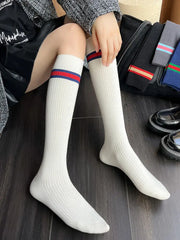Ingvn - Fashion College Style Striped Stockings Accessories White / One_Size Warmers