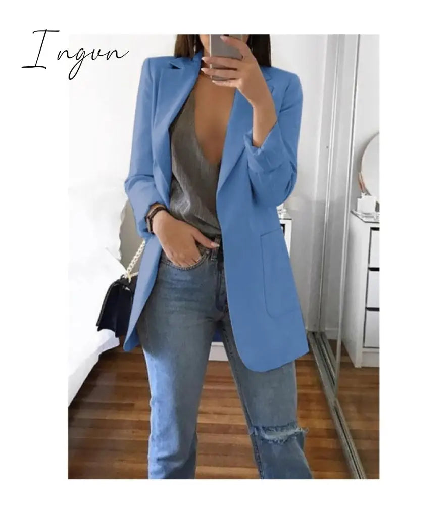 Ingvn - Fashion Korean Casual Women’s Blazer Spring Autumn Long Women Suit Outwear Slim Coats