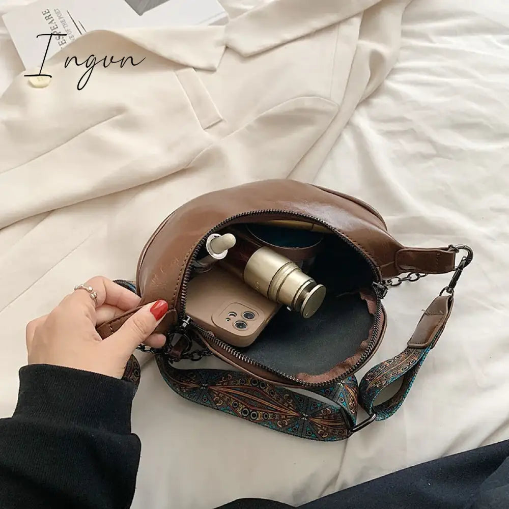 Ingvn - Fashion Saddle Waist Bag Fanny Pack Luxury Leather Female Belt Bags Chain Handbag Purse