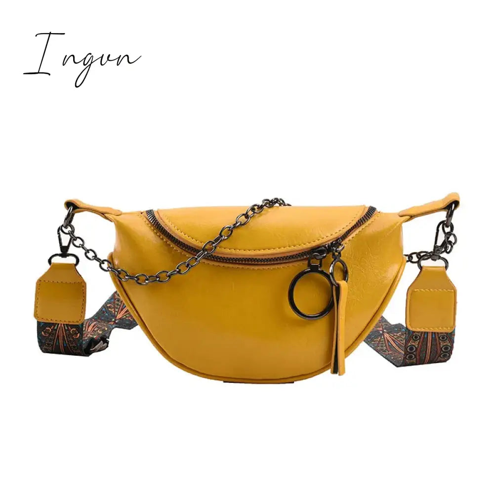 Ingvn - Fashion Saddle Waist Bag Fanny Pack Luxury Leather Female Belt Bags Chain Handbag Purse